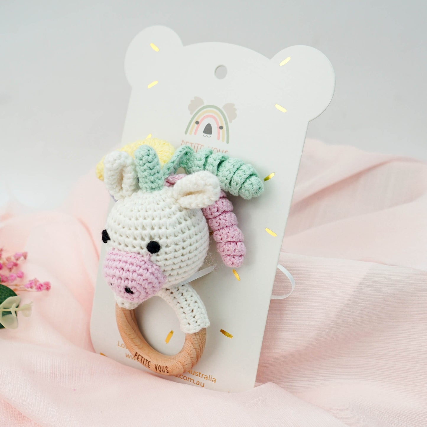 100% Cotton Crochet Ring Rattle - Isla Unicorn