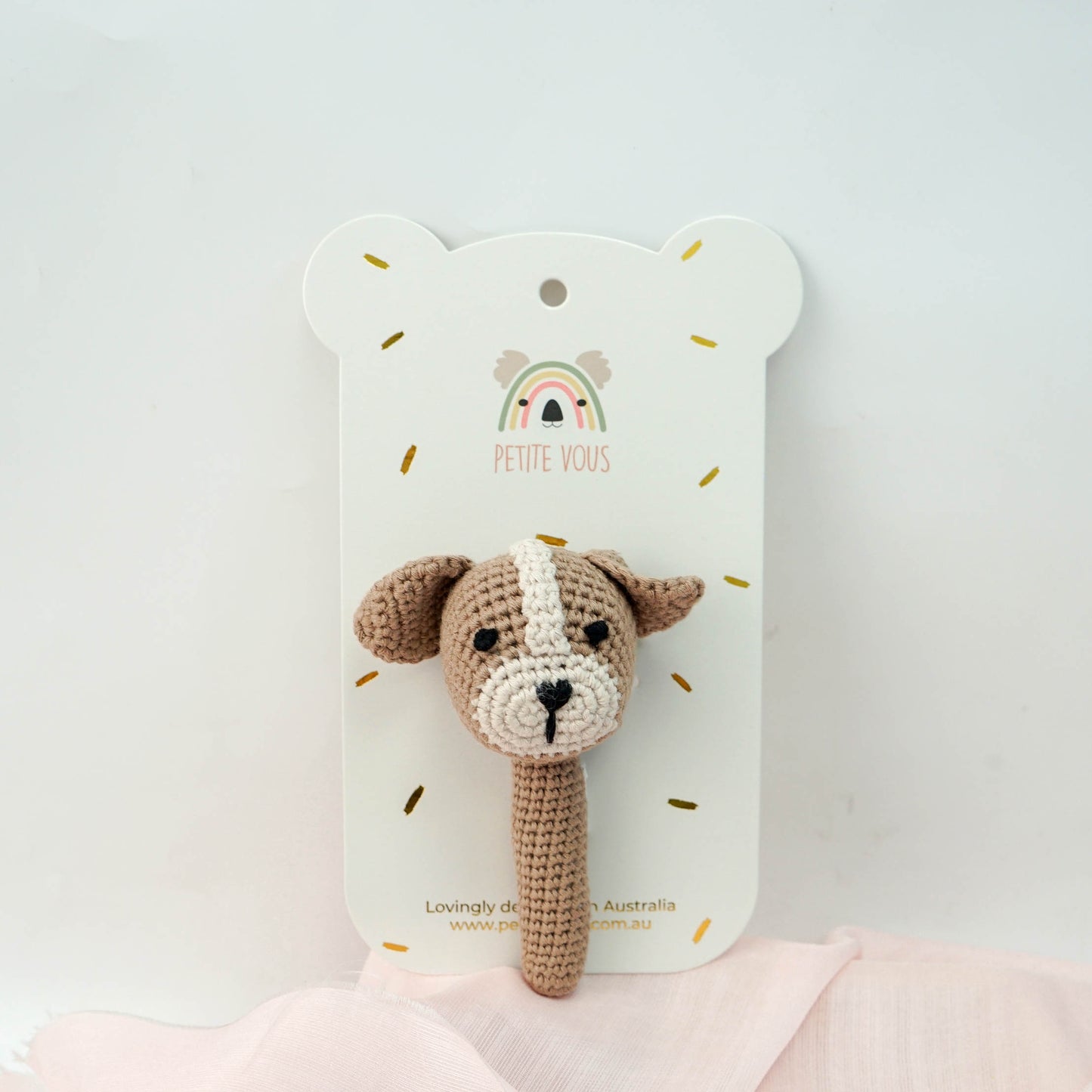 100% Cotton Crochet Hand Rattle - Parker Puppy