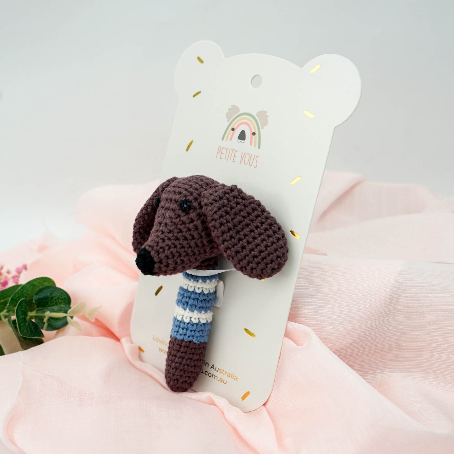 100% Cotton Crochet Hand Rattle - Milo Dachshund