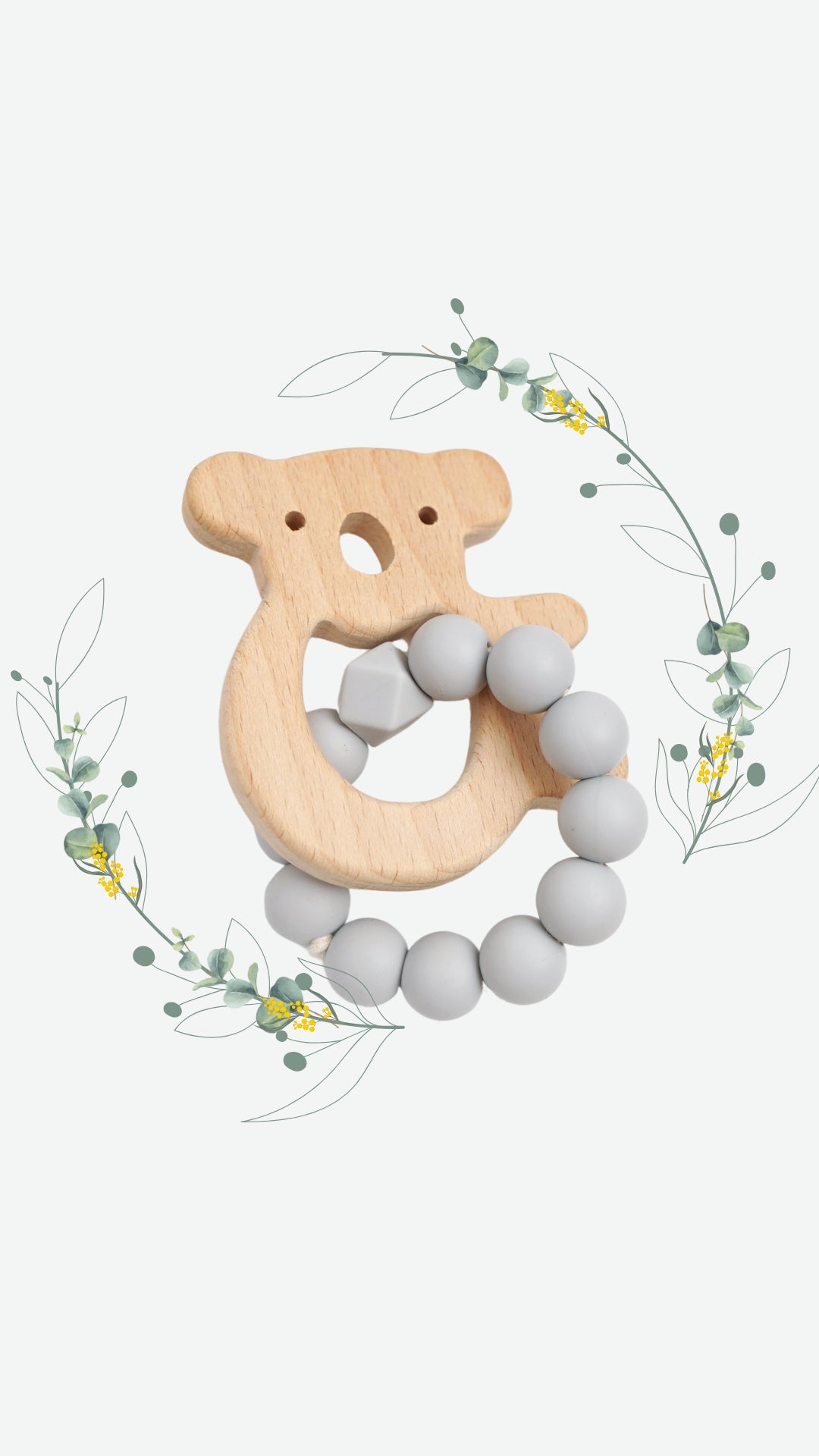 *NEW* Koala Silicone + Beechwood Teether Ring (Cloud Grey)