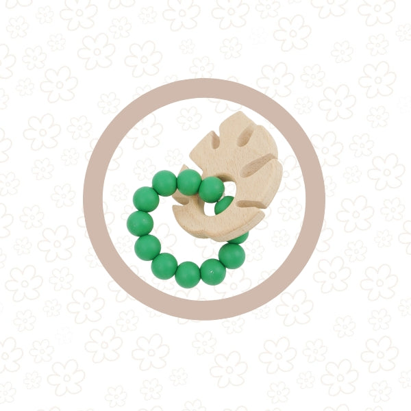 *NEW* Monstera Leaf Silicone + Beechwood Teether Ring (Rainforest Green)