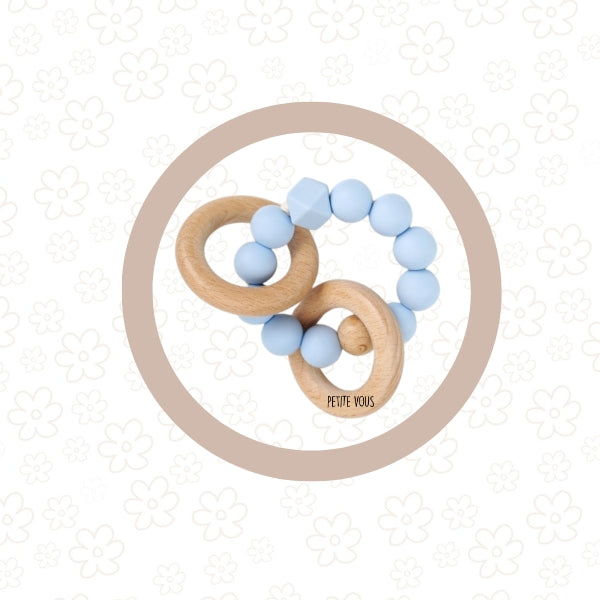 *NEW* Silicone + Beechwood Teething Rings (Baby Blue)