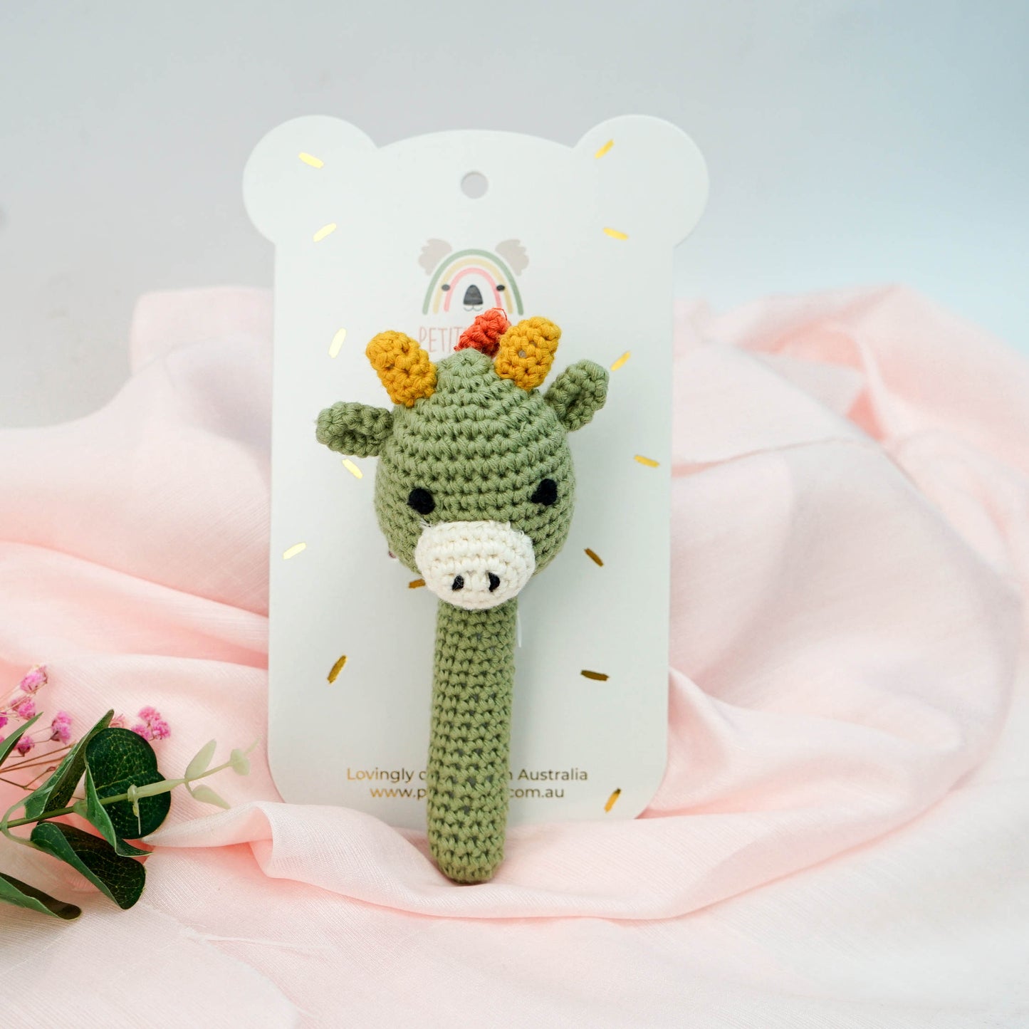 100% Cotton Crochet Hand Rattle - Spike Dinosaur