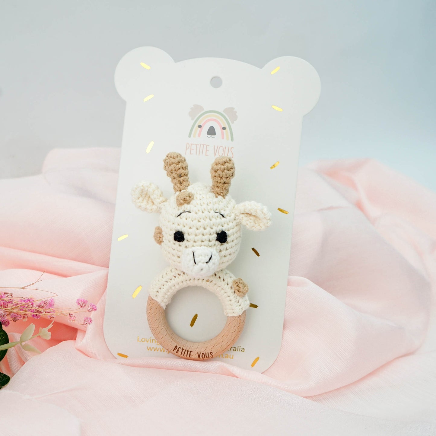 100% Cotton Crochet Ring Rattle - Percy Giraffe