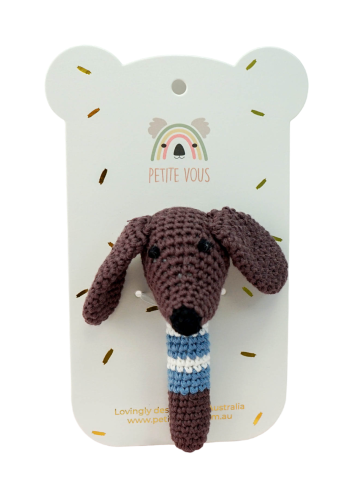 100% Cotton Crochet Hand Rattle - Milo Dachshund