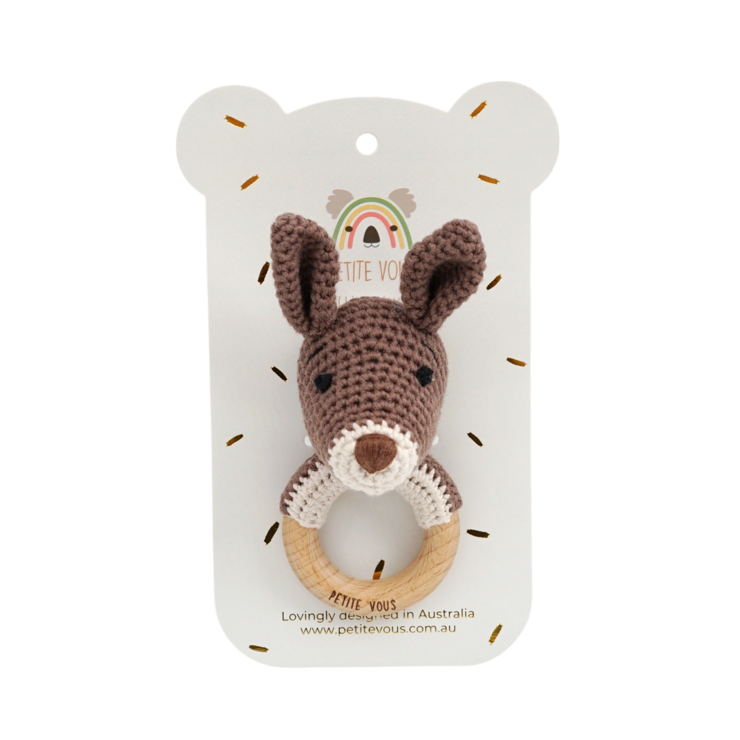 *NEW* 100% Cotton Crochet Ring Rattle - Kangaroo
