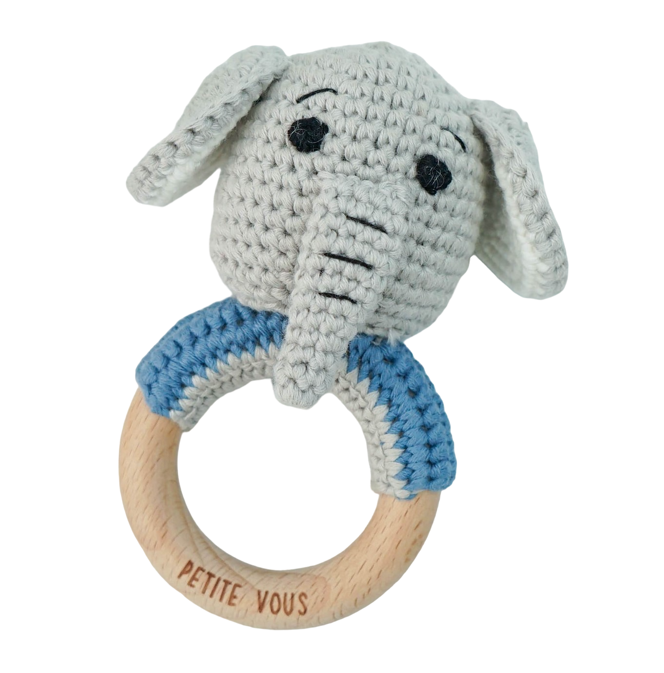 100% Cotton Crochet Ring Rattle - Ellis Elephant