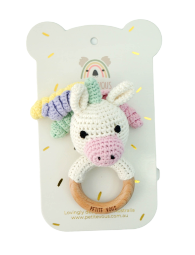 100% Cotton Crochet Ring Rattle - Isla Unicorn
