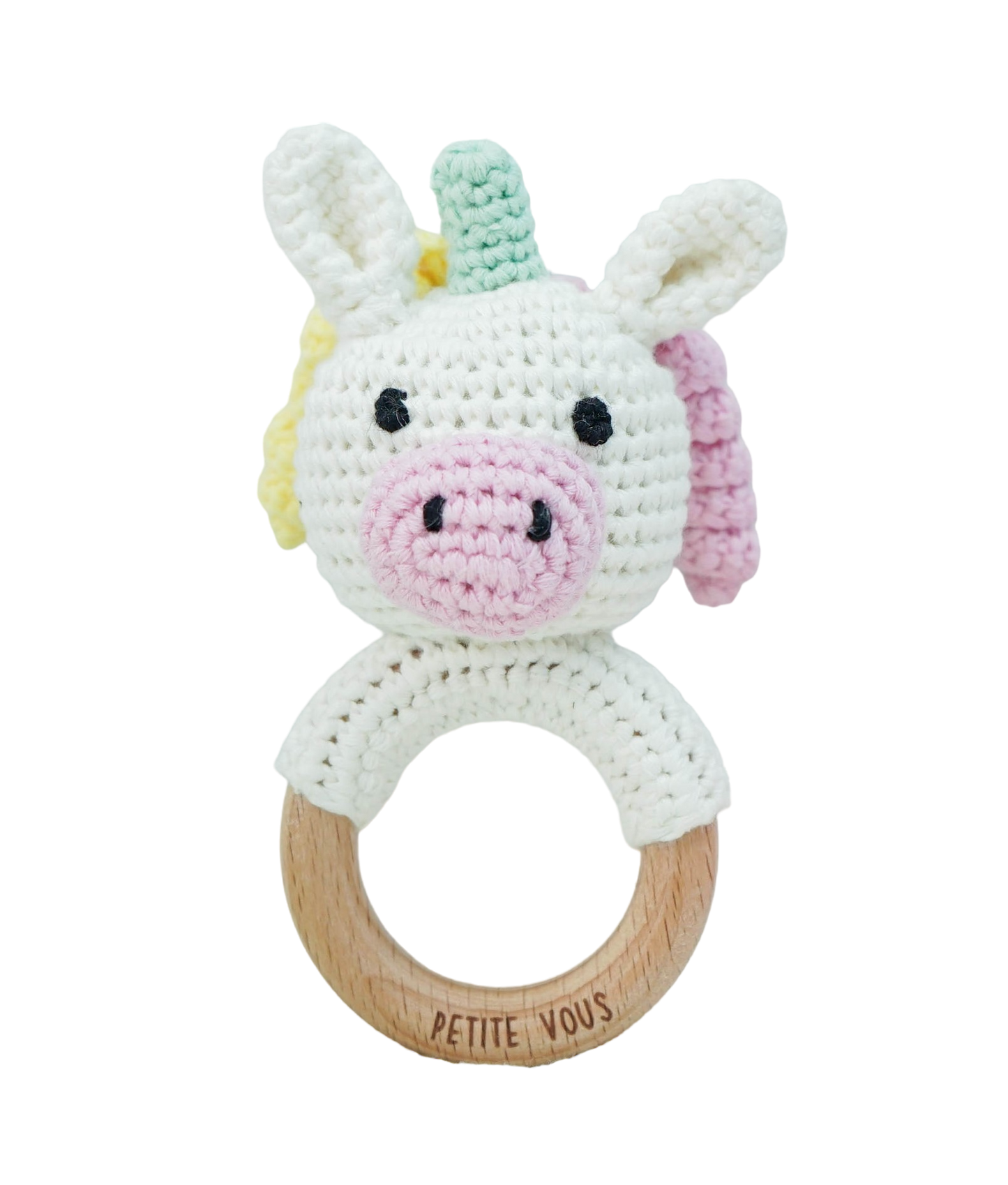 100% Cotton Crochet Ring Rattle - Isla Unicorn