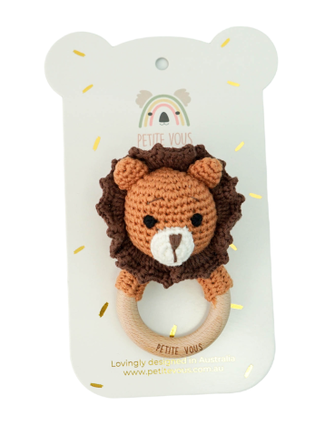 100% Cotton Crochet Ring Rattle - Roary Lion
