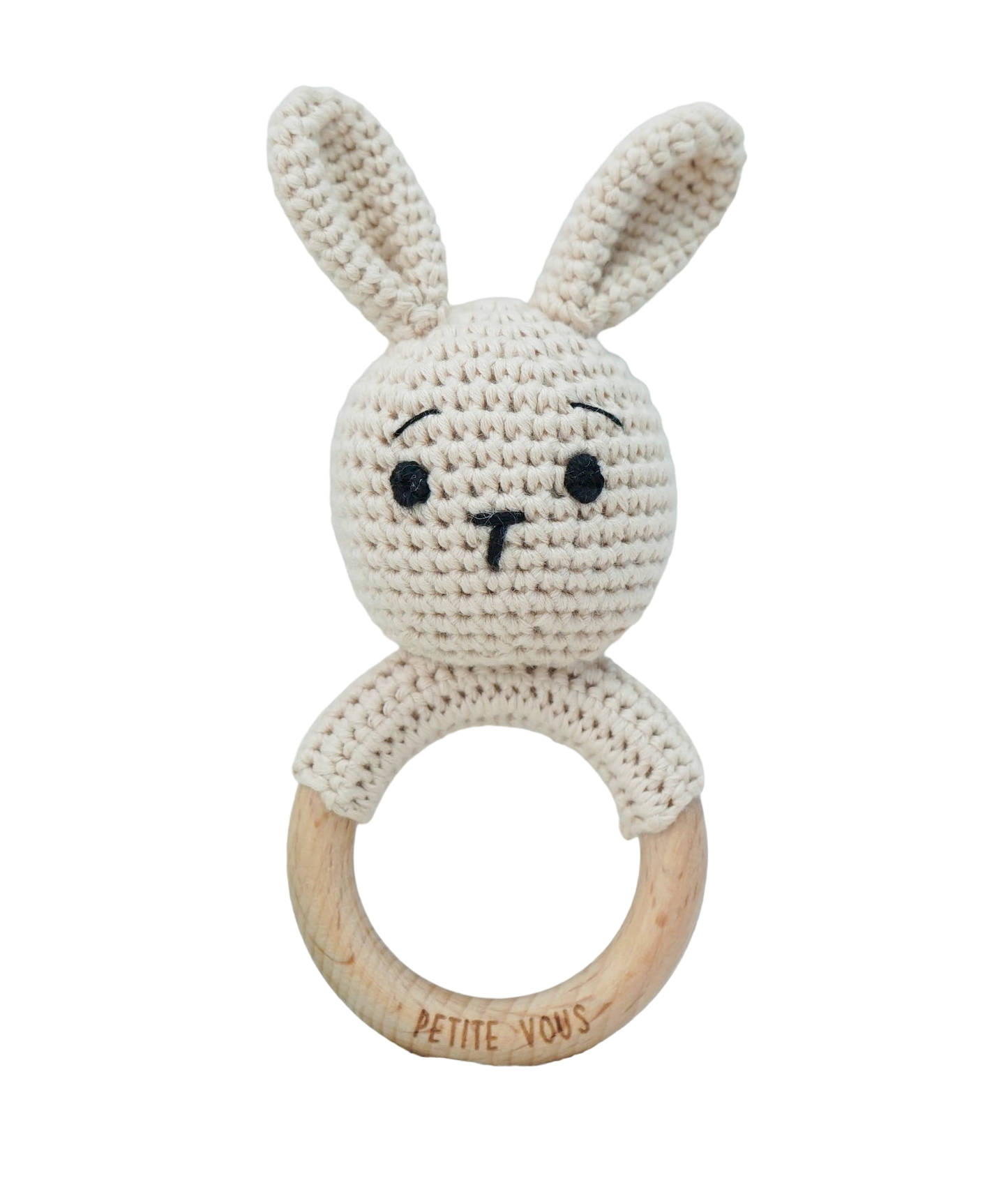 100% Cotton Crochet Ring Rattle - Brodie Bunny