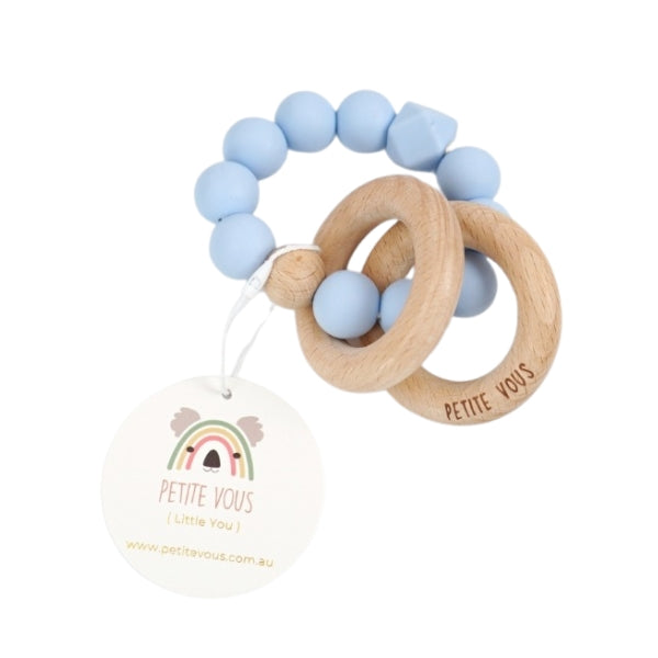 *NEW* Silicone + Beechwood Teething Rings (Baby Blue)