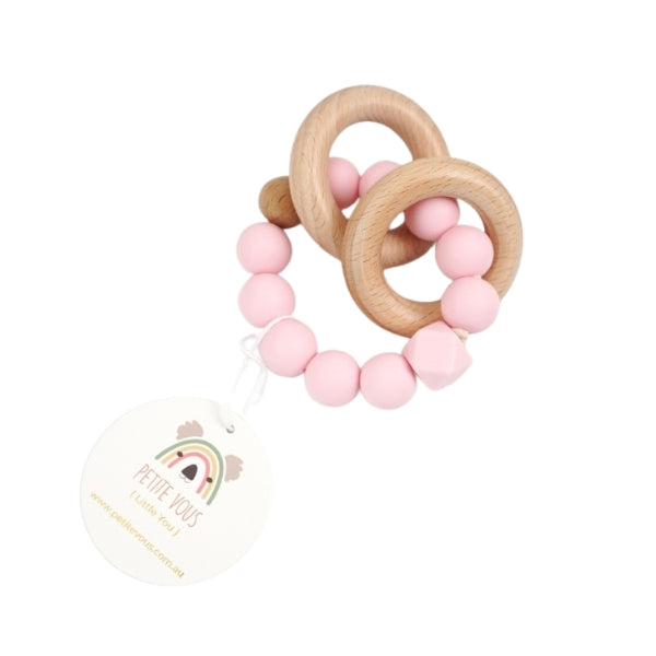 *NEW* Silicone + Beechwood Teething Rings (Baby Pink)