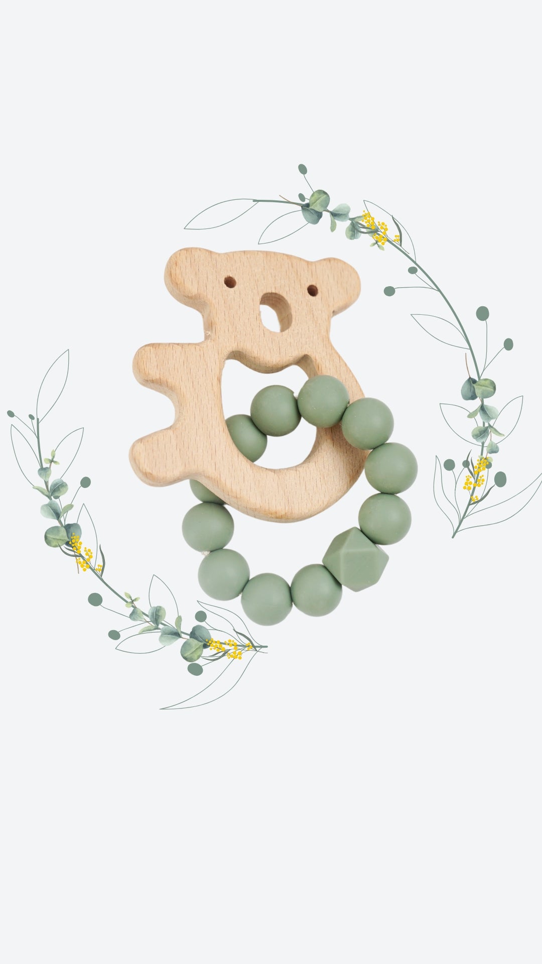 *NEW* Koala Silicone + Beechwood Teether Ring (Sage Green)