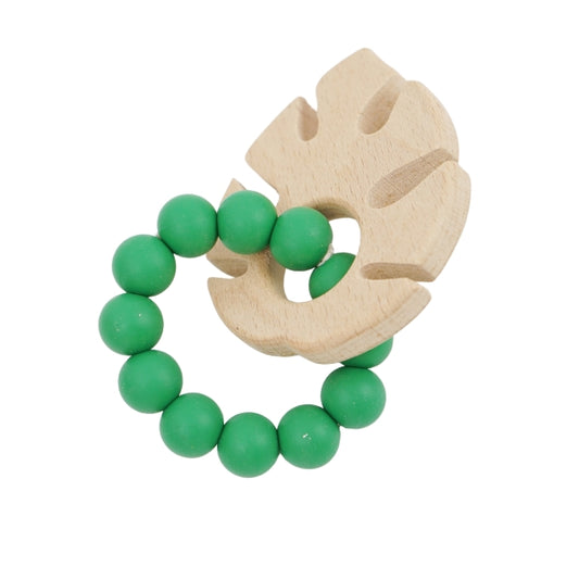 *NEW* Monstera Leaf Silicone + Beechwood Teether Ring (Rainforest Green)