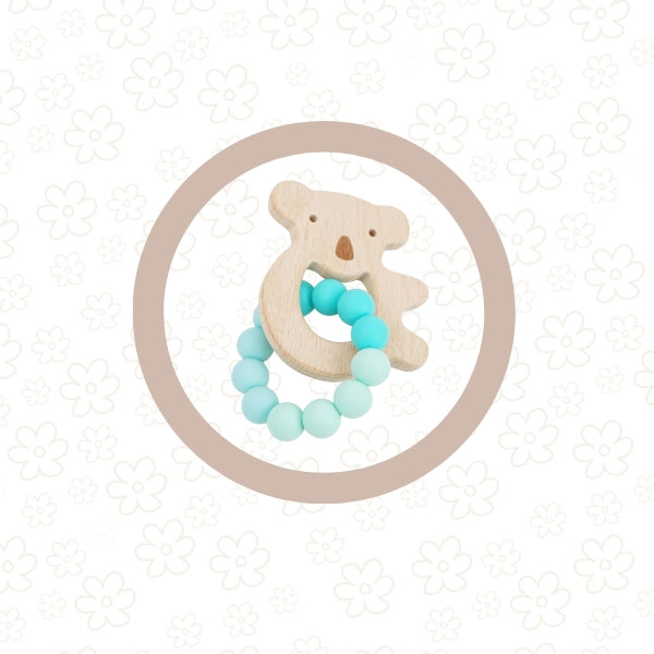 *NEW* Koala Silicone + Beechwood Teether Ring (Ocean Teal)