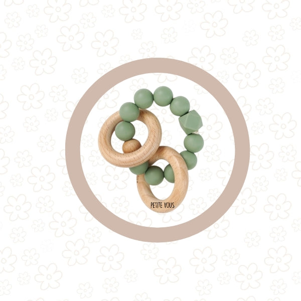 *NEW* Silicone + Beechwood Teething Rings (Sage Green)