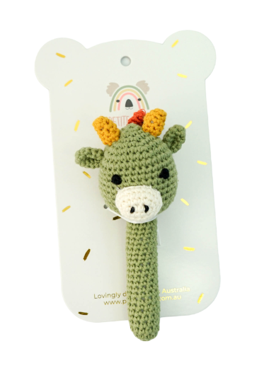100% Cotton Crochet Hand Rattle - Spike Dinosaur