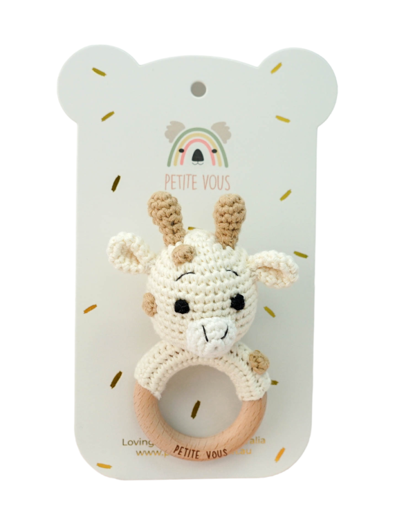 100% Cotton Crochet Ring Rattle - Percy Giraffe