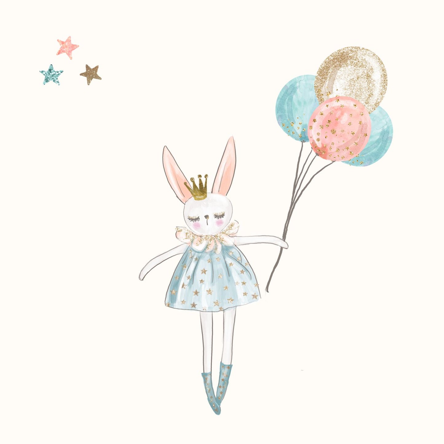 Petite Vous Greeting Card - Rabbit Princess with Balloons