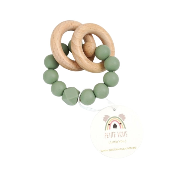 *NEW* Silicone + Beechwood Teething Rings (Sage Green)