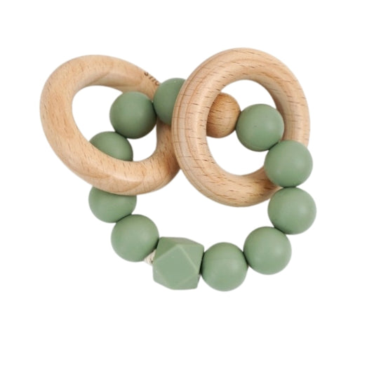 *NEW* Silicone + Beechwood Teething Rings (Sage Green)